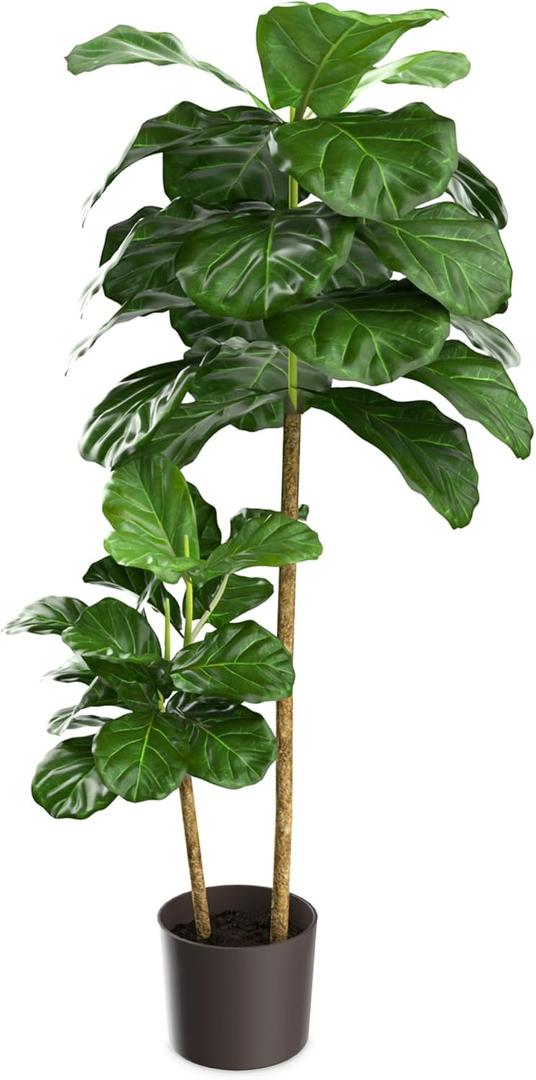 VECELO Artificial Fiddle Leaf Fig Tree 4FT(51in), Tall Fake Floor Plants with Realistic Leaves and Branches in Plastic Pot for Indoor Outdoor Living Room Home Decor