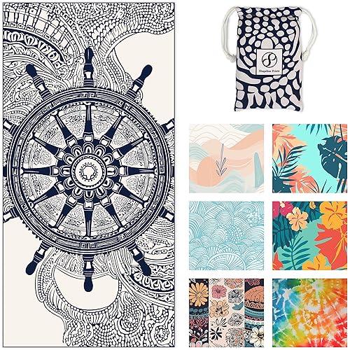 Shapeless Prints Microfiber Beach Towels  Soft & Lightweight  Absorbent, Quick Dry, Sand Free  Perfect for Beach, Pool, Travel, Camping, Yoga  Matching Travel Bag  Large  Nautical Mandala