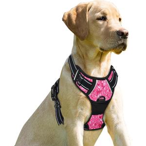 BARKBAY No Pull Dog Harness Front Clip Heavy Duty Reflective Easy Control Handle for Large Dog Walking(Pink camo,L) (Large(Chest:27-32"))