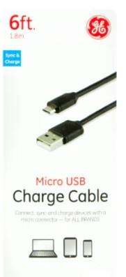 GE Micro USB Charge Cable - Black