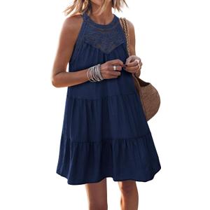 MASCOMODA Summer Halter Mini Beach Dresses for Women 2025 Vacation Casual Sleeveless Hollow Out A Line Party Short Sundresses (Medium)