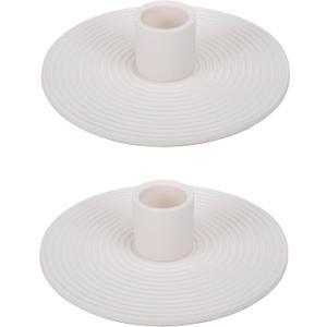 Elanze Designs Ribbed Ceramic Taper Candle Holders, Mantle Decorations, Dining Table Centerpiece, Artisan, Candlestick Holder for Tapered Candles, Pack of 2, White