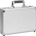 LOCKCURX Security Lock Boxes - 14.2 x 9.4 x 4.5 Inch Medium, Portable Locking Storage Totes with Dual Combination Locks, Medicine Lock Box, Lock Boxes for Personal Items, Cash & Briefcase - Silver