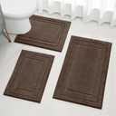  Bathroom Rug Set 3 Piece Non-Slip Soft Absorbent Bath Mats Solid Color Floor Mat U-Shaped Toilet Mat Toilet Lid Cover for Tub Shower Bathroom (Brown)