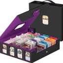 Trading Card Storage Box - 3200+ MTG Deck Box with Commander Display & Portable Handle, 4-Row Card Case Compatible for MTG/TCG/Magic Cards, 30 Colorful Dividers, 8 Card Supporters (Black & Purple)