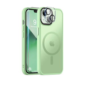 BossKiss Compatible with iPhone 13 Case, [Compatible with Magsafe] [Screen+Camera Protector] Magnetic Translucent Matte Women Men Girl Protective Cover for iPhone 13 6.1", Light Green Pack of 4