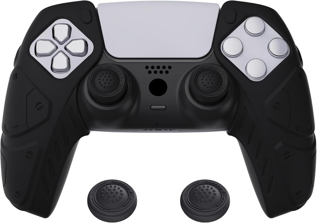 PlayVital Mecha Edition Black Ergonomic Soft Controller Silicone Case Grips for ps5, Rubber Protector Skins with Thumbstick Caps for ps5 Controller - Compatible with Charging Station