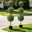 Artificial Boxwood Topiary Tree 4FT Triple Ball Faux Topiary Trees, Waterproof Fake Boxwood Plants Outdoor Indoor, All-Weather Potted for Porch Patio Garden Entryway Home Decor Set of 2