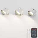 Deyagoo 3PACK Romote LED Wall Sconce  Rechargeable Wall Light, 3 Colors & 3 Brightness Levels, 360° Magnetic Rotating Head, Bedside Reading Lamp, Easy Install Battery Operated Lamp White