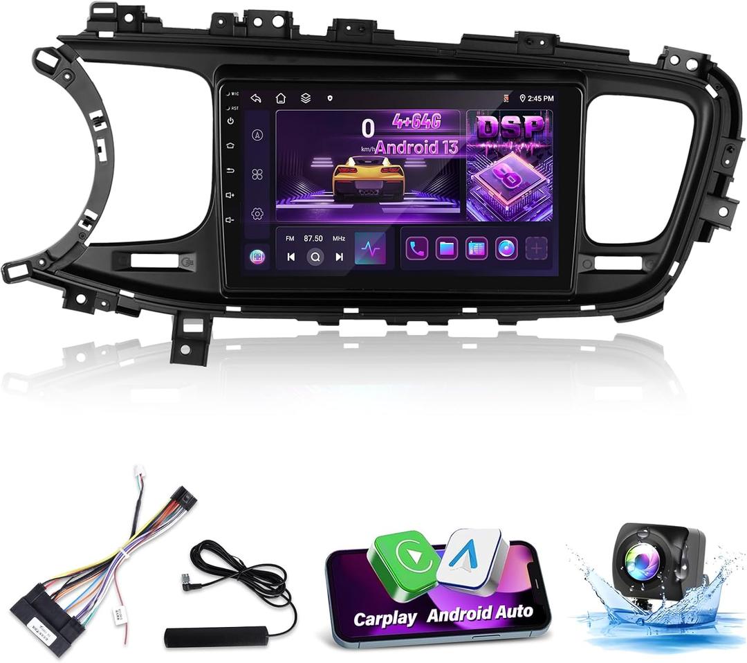 [8-Core 4+64G] Upgrade Radio for KIA Optima K5 2013-2015: 9 inch IPS 1280*720P Touchscreen Android Stereo - Wireless Carplay & Android Auto, 4G/WiFi Module, FM/AM/RDS Radio, GPS, SWC + Backup Camera