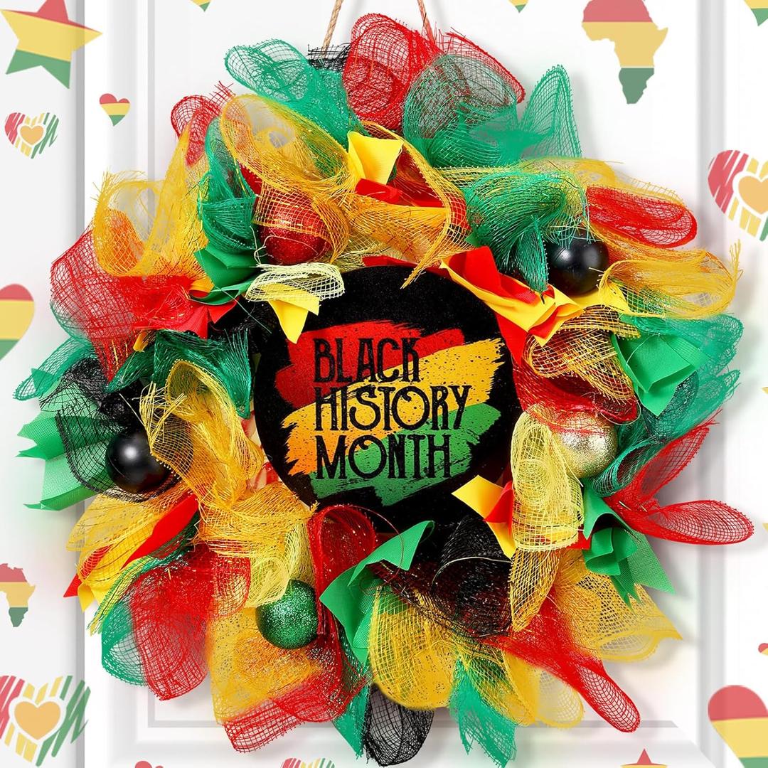 Hoteam Black History Month Wreath for Front Door Black History Month Door Wreaths Four Colors Decorations African American Christmas Kwanzaa Decorations for Indoor Outdoor Home Porch Decoration