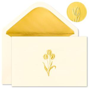 Crisky 50 Pack Blank Cards and Envelopes 4x6, Embossed Gold Foil Tulip Blank Greeting Cards Bulk for Wedding, Bridal Shower, Baby Shower, Birthday Party Decoration Favors