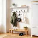 29Inch Wall Mounted Coat Rack with Hooks and Shelf - Large Rustic Wood Coat Hangers for Hats, Keys, Towels, Robes Functional Entryway Wall Organizer for Bathroom, Kitchen, Mudroom White