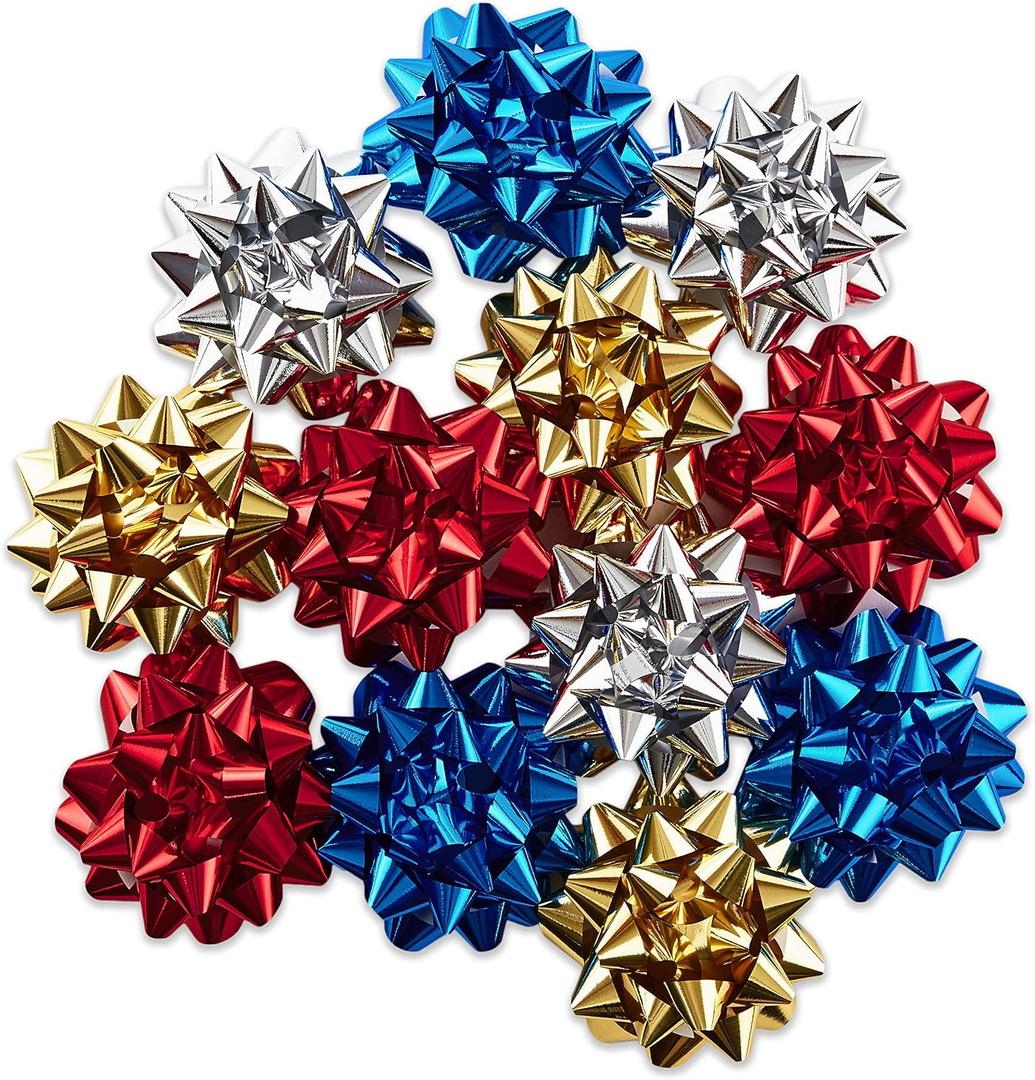 Hallmark Holiday Gift Bow Assortment (12 Bows) Sparkly Red, Blue, Gold, Silver for Christmas, Hanukkah, Birthdays, Weddings, Bridal Showers (Bright Metallic, 12 Count)