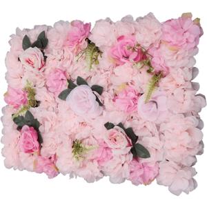 LOYALHEARTDY 12 Pack Artificial Flower Wall Panels 24" x 16" Flower Wall Panel Backdrop Faux Hydrangea Rose Flower Backdrop Panels for Flower Wall Decor Wedding Party Event Decoration (12 Pcs, Light Pink+leaf)