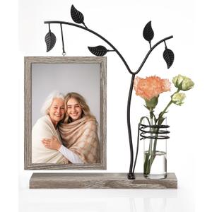 Afuly 5x7 Picture Frame with Bud Vase for Plants Flowers, Family Picture Frames Rustic Double Photo Frame Tabletop Display Decor, Anniversary Wedding Gifts, Dark Brown