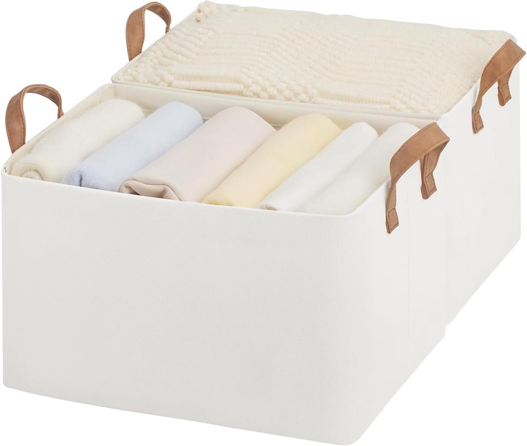 StorageWorks Storage Bins, Shelves Baskets for Organizing, Large Fabric Closet Organizers with Handles, Metal Frame, Beige, 2-Pack
