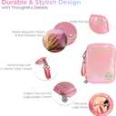 Travel Jewelry Organizer Case with Zipper and Mirrored Charm, Small Portable Jewelry Storage Bag for Rings, Necklaces, Earrings, Travel Pouch, Gift for Teen, Holographic Pink