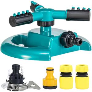 360 Rotating Lawn Sprinkler, 2 Modes Automatic Garden Sprinkler with Full Hose Connectors Kit, Yard Sprinkler for Lawn, Garden, Patio Irrigation (Dark Green)