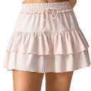 Colorfulkoala Skirts for Women High Waist Mini Tiered A-Line Flowy Shorts Tennis Golf Casual Skorts with Pockets (XL, Marshmallow Pink)
