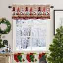 3 x Window Valance Rod Pocket Panel for Kitchen Bedroom Window Merry Christmas Gnome with Xmas Hat Valances Short Curtain Bathroom Treatment Drapes Rustic Wood Plank 42x18in
