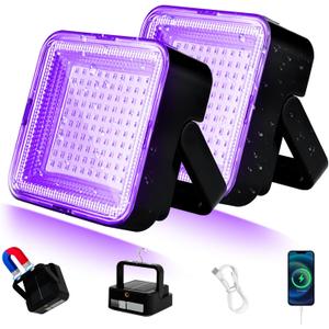 2 Pack 5000mAh Battery Powered Led Black Light, IP66 Waterproof, 120 LED for Halloween Party, Glow in The Dark, Poster, Stage Lighting, Aquarium, Body Paint, Neon Glow