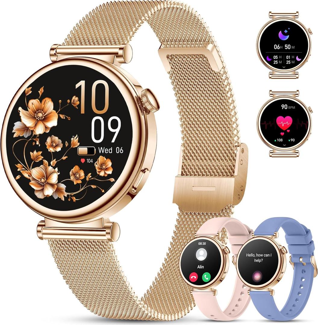 Smart Watch for Women (Answer/Make Call) 3 Bands 1.27" HD Fitness Tracker Smartwatch Compatible Android iPhone Phone with Pedometer/Heart Rate/Sleep Monitor,120+ Sports IP68 Waterproof, Rose Gold