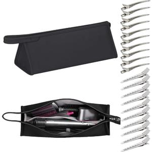 Pu Leather Travel Case Compatible with Dyson Airwrap Styler/Shark Flexstyle, Portable Carrying Case for Dyson Supersonic Hair Dryer, Shockproof Protection Organizer Bag Travel Storage Bag, Black