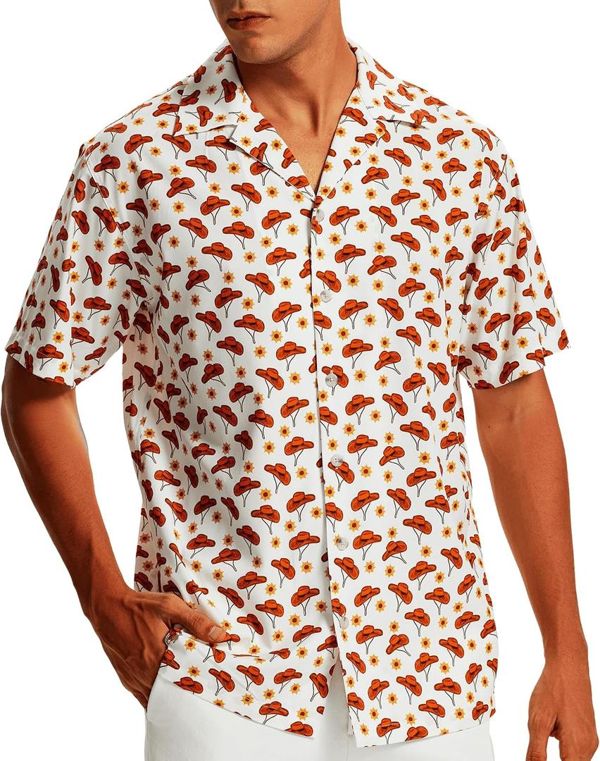 Men's Tropical Beach Vacation Shirt Hawaiian Shirts Wrinkle Free Short Sleeve Button Down (L)