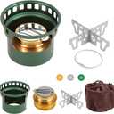 2 In 1 Mini Stove For Camping, Portable Burner With Stainless Steel Cross Stand, Storage Bag, Lightweight Tiny Brass Stove For Backpacking Emergency Outdoor Coffee (Green)