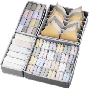 4PCS Foldable Underwear and Bras Drawer Organizers, Underwear Drawer Organizers Divider, Fabric Closet Dresser Drawers Organizers Dividers for Baby Clothes,Lingerie,Undies, Panty, Scarf, Ties