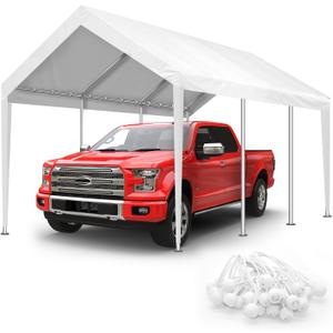10x20FT Carport Canopy Replacement Cover Heavy Duty Waterproof & UV Protected, All Weather Car Shade Canopy with Ball Bungees (White, 10'x20', Frame is not Included)