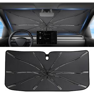 2026 Upgraded Windshield Sun Shade Umbrella [7-Layer Vinyl Coating Heat Shield] Foldable Front Window Sunshade Umbrella Flexible Handle Protect Interior from UV Keep Car Cooler (57" x 31")