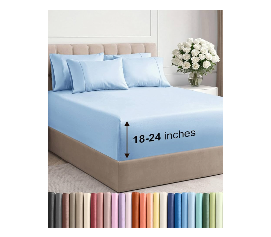 Extra Deep Queen Sheet Set - 6 Piece Breathable and Cooling Sheets - Hotel Luxury Bedding for Women, Men, Kids & Teens - Easy Secure Fit - Soft, Wrinkle Free & Comfy - Extra Deep Pockets - Light Blue
