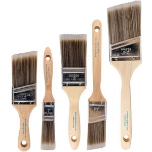 Pro Grade Paint Brushes, 5-Piece Paint Brush Set, Flat & Angle Brushes for Walls, Trim, Cabinets, Interior & Exterior Latex and Oil Paints, Stains