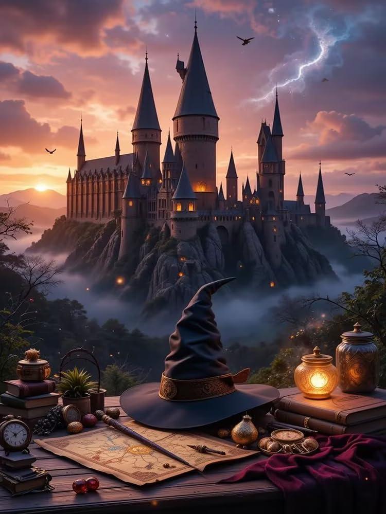 Magic Castle Diamond Art Kits for Adults,5D Magic Hat Full Round Drill Diamond Painting Kits for Adults Beginners,DIY Diamond Painting Gem Art Kits for Gift Home Wall Decor 16x20inch (DP02851)