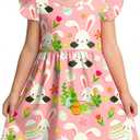 PICKID Easter Toddler Girls Dress Bunny Eggs Graphic Dresses Easter Day Outfit for Kids 3-6 Years (Size 130,Pink)