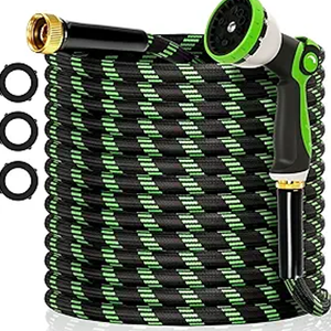 Garden Hose 50 ft Flexible Water Hose Non-Expanding Lightweight Kink-Free Hoses Durable Leak-Proof High Pressure Pipe with 3/4” Brass Fitting 10 Function Nozzle for Outdoor Yard Lawn Car Wash, Green
