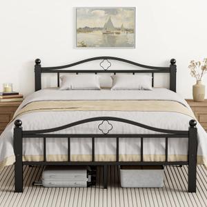 Metal Full Size Bed Frames with Headboard, 1500lb No Squeak Metal Platform with Headboard, 12" Underbed Storage, Tool-Free 30-Min Assembly No Box Spring Needed for Dorms/Apartments