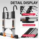 Telescoping Ladder,12.5FT Aluminum Multi-Purpose Collapsible Ladder with Stabilizers and Hooks,Jiashche Portable Extension Ladder for RV or Outdoor Work Silver,330lb Max Capacity