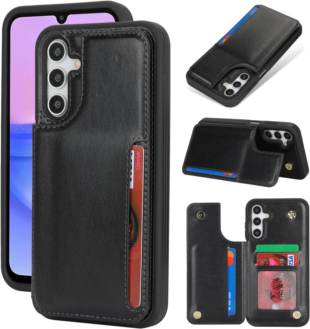 iCoverCase Compatible with Samsung Galaxy A15 5G Case with Card Holder, A15 5G Wallet Case for Women Men [RFID Blocking] PU Leather Protective Phone Case for A15 (Black)