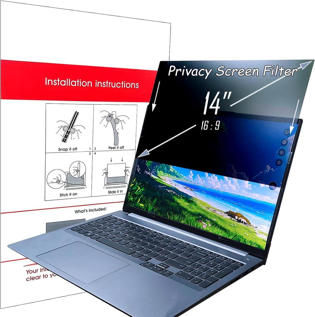 14 Inch (16:9) Anti-blue Light Privacy Screen Filters, Double-sided, Compatible With Multiple Computer Model, Limited Viewing Angle To +/- 30