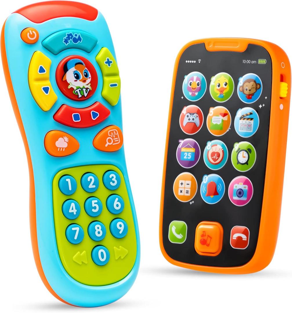 JOYIN Baby Learning Phone and Remote Toy for Toddler, Fun Smartphone Toys with Music for Infants, Boys or Girls, Holiday Stocking Stuffers, Kids Birthday Gift, Easter Basket Stuffers