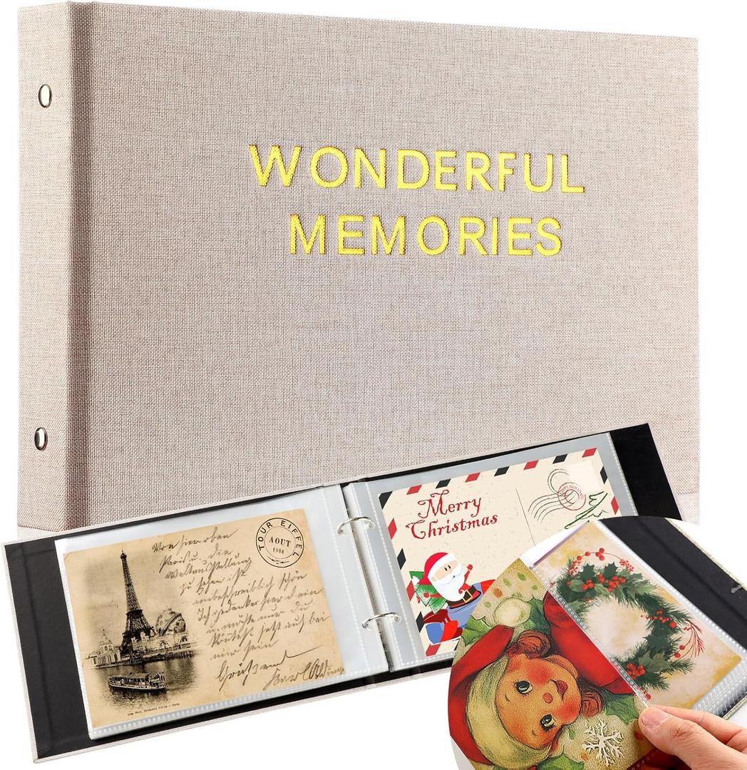 Spiareal Wonderful Memories Card Organizer Set Greeting Card Holder 6 x 8 Inches 100 Pages Stamping Binder Album Display Organization Storage for Memory Greeting Photo Gift, 7.09 x 10.24 inches