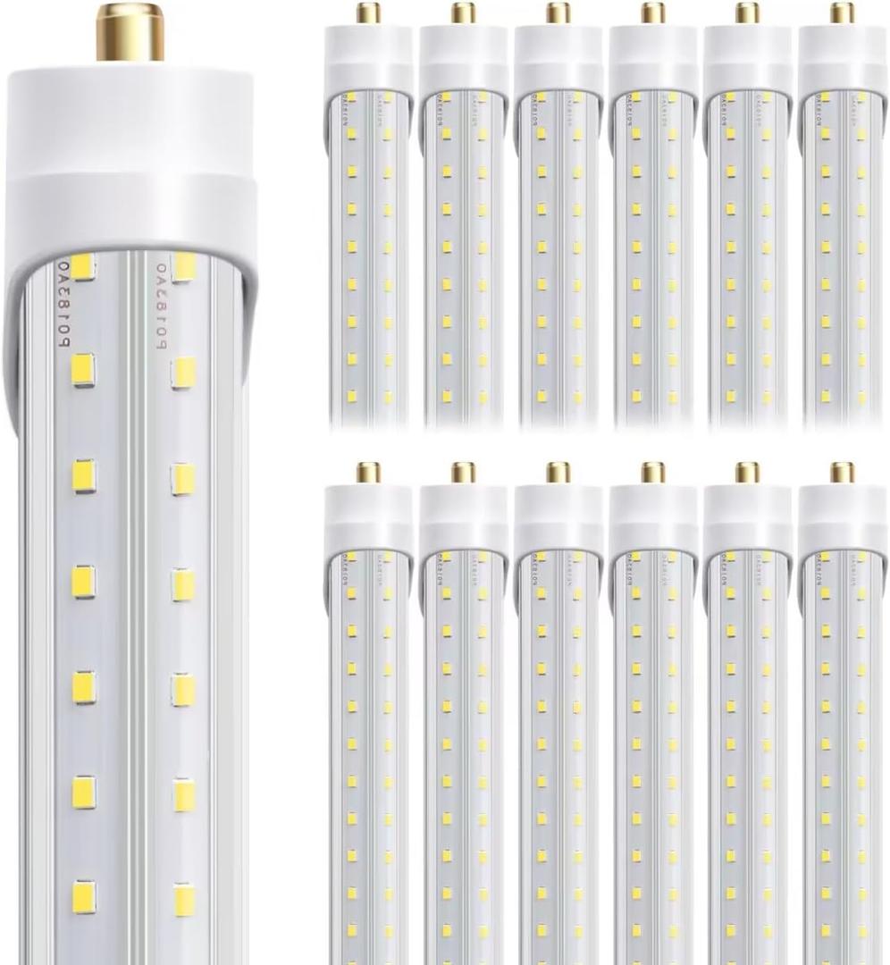 8ft LED Bulbs, 8 Foot LED Shop Light Bulb 72W 6000K 10000lm, Super Bright,T8 T10 T12 V Shape FA8 Lights, Clear Cover, F96T12 Bulbs to Replace Fluorescent Light Bulbs(Pack of 12)