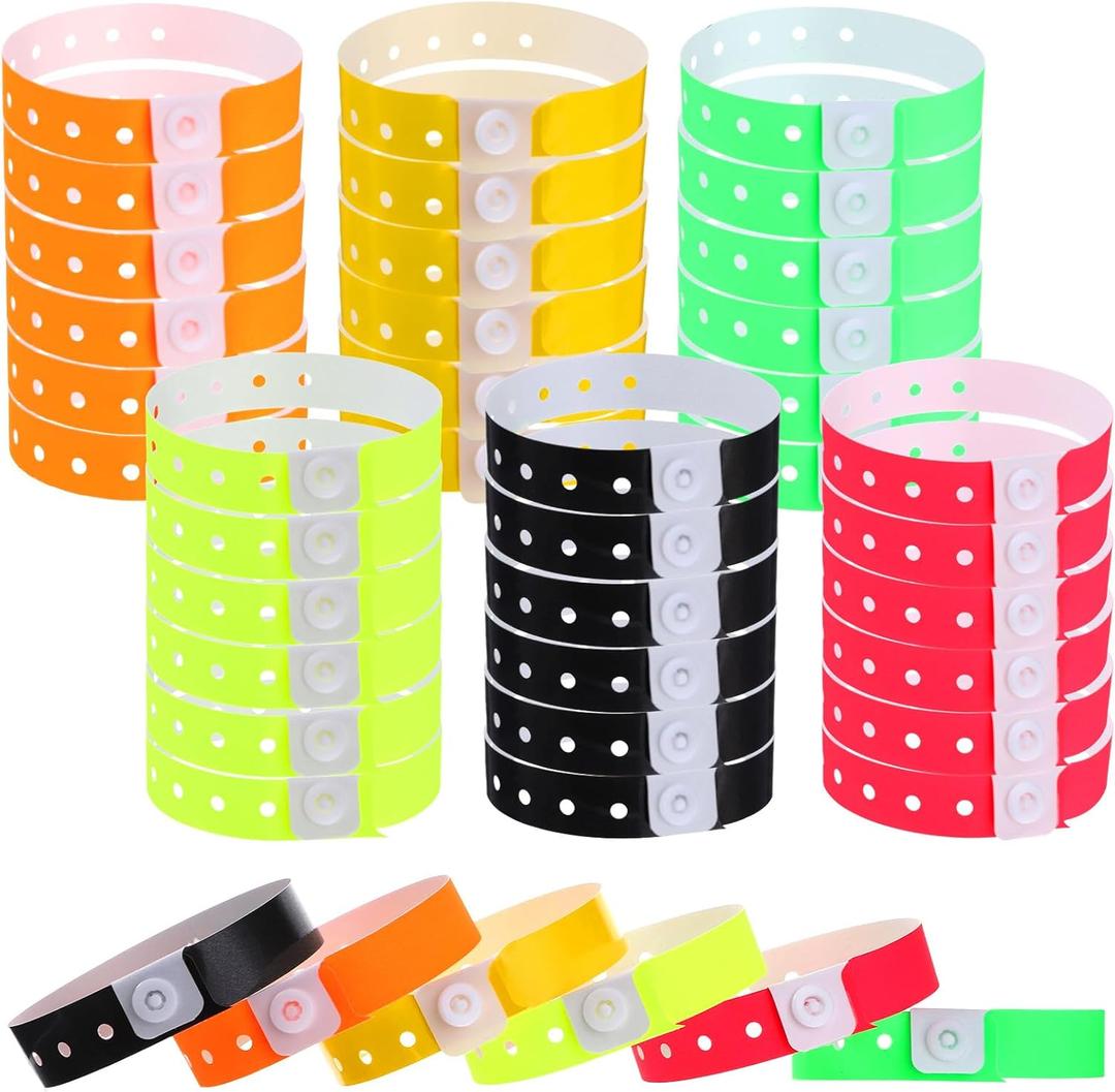 Xinjoduz 60 PCS Wrist Bands for Event, Vinyl Plastic Colored Paper Bracelet Wristbands Arm Bands Identification for Events, Party, Concerts, Carnivals, Nightclubs, Bars, Park (6 Colors)