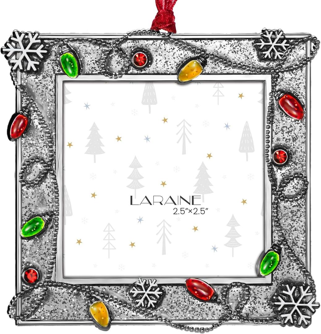 LARAINE Picture Photo Frame Christmas Metal 2025 Christmas High Definition Glass Display Pictures for Tabletop Home Decorative Holiday Gift (Silver, 2.5)