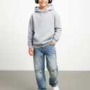 PATPAT Boys Thermal Hoodie, Cotton Fleece Pullover Sweatshirt with Kangaroo Pocket, Solid Color, Ages 6-12 (6-7 Years, Grey)