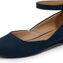 DREAM PAIRS Women's Dress Flats Ballet Low Wedge Round Toe Ankle Strap Comfortable Casual Flats Shoes (7.5)
