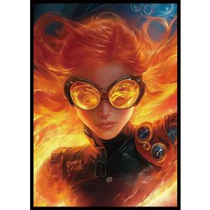 MTG Card Sleeves 100CT (Flame Girl), Matte Art Card Sleeves, Matte Back & Clear Front, 66x92mm 